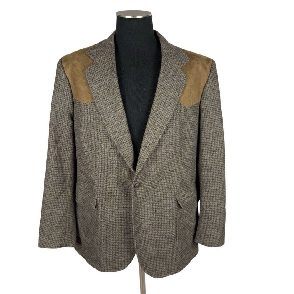 Pendleton Wool Tweed Leather Suede Western Sports Coat -‎ Men’s 46L